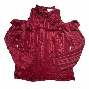 Wayf Red Striped Metallic Cold Shoulder Blouse M